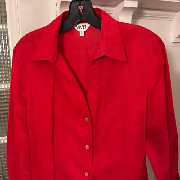 VIVID LINEN Women’s Red button Down Shirt Long Sleeves Size Large - Picture 2 of 8